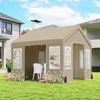 Outsunny 3 x 3 m Party Tent, Outdoor Canopy Tent Shelter with Removable Sidewalls, 4 Zipped Doors, for Parties, Wedding, Beige 