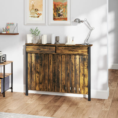HOMCOM 93 x 119cm Rustic-Look Radiator Cover - Brown/Black 