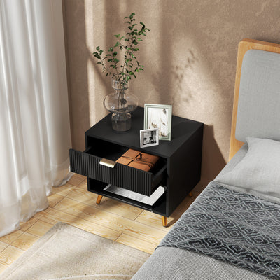 HOMCOM Elegant Bedside Table, with Drawer and Shelf - Black/Gold Tone 