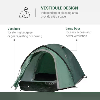 Outsunny Dome Tent for 3-4 Person Family Tent with Large Windows Waterproof Green 