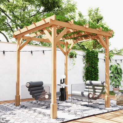 Outsunny 2 x 2m Wooden Pergola Kit, Decorative Garden Gazebo Shelter with Stable Structure for Climbing Vines, Flowers, Dark Brown 