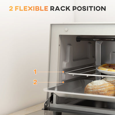 HOMCOM Mini Oven, 9L Countertop Electric Grill, Toaster Oven with Adjustable Temperature, Timer, Dishwasher Safe Baking Tray and Wire Rack, 750W, Cream 