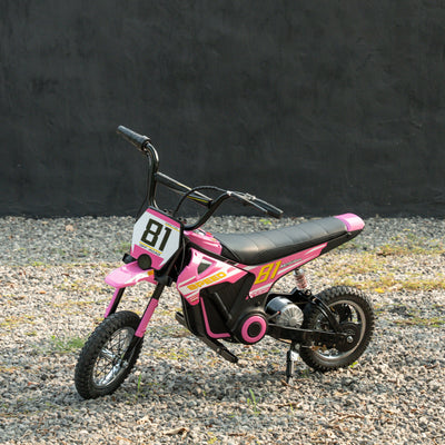 AIYAPLAY Kids Electric Motorbike, 24V Ride On Motorcycle with 3 Speeds and Rear Suspension, Dirt Bike for 8-12 Years Old, Pink 