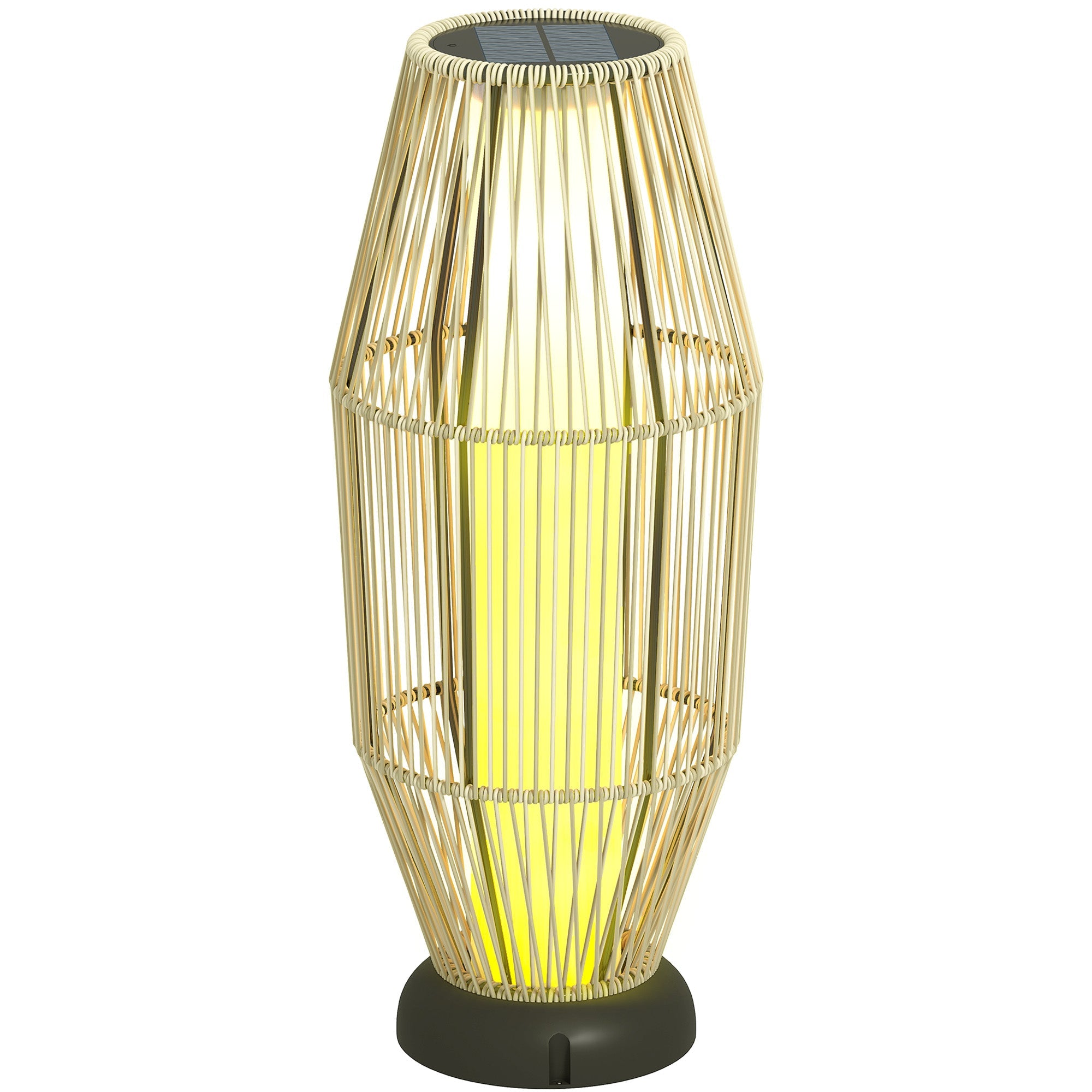 Outsunny Garden Rattan Lamp, 72 cm Tall Solar Rattan Floor Lamp, Solar Garden Light with Auto On/Off LED, IP44 for Outdoor, Porch, Pathway, Terrace, Grey 
