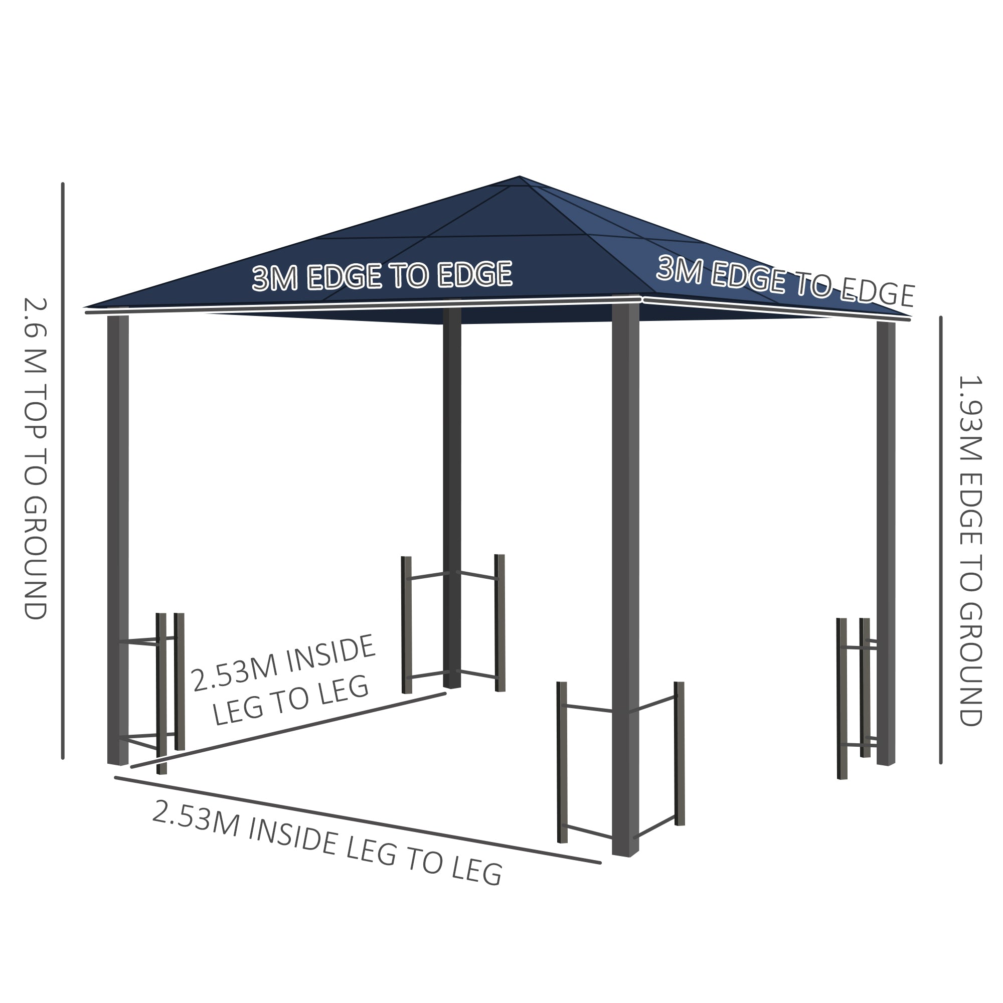 Outsunny 3 x 3(m) Hardtop Gazebo Canopy with Polycarbonate Roof, Steel & Aluminium Frame, Garden Pavilion with Mosquito Netting and Curtains, Black 