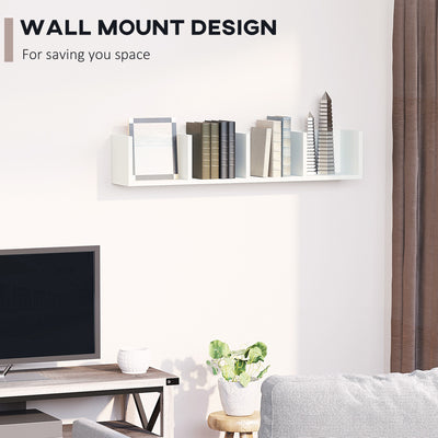HOMCOM Wall Mount 84 CD / 56 DVD/Blu-ray/ Media Storage Rack 4 Cubes, Wooden Shelf Organiser Unit Bookcase Display, Set of 2, White 