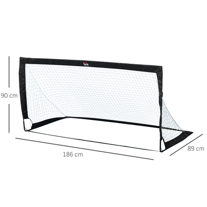HOMCOM Set of 2 Football Goal Net 6 x 3 ft Foldable Outdoor Sport Training Teens Adults Football with Carrying Bag Black 