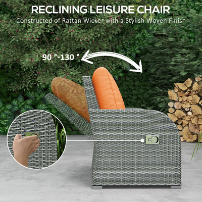 Outsunny Six-piece Outdoor Rattan Dining Set, with Reclining Armchairs - Orange 
