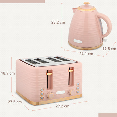 HOMCOM 3000W 1.7L Kettle & 4 Slice Toaster, Kettle and Toaster Set with 7 Browning Controls and Crumb Tray, Light Pink 