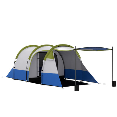 Outsunny Three Man Two-Room Tent, with Porch and Accessories - Green 