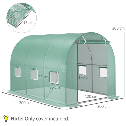 Outsunny 3 x 2 x 2m Greenhouse Replacement Cover ONLY Winter Garden Plant PE Cover for Tunnel Walk-in Greenhouse with Roll-up Windows Door Outdoor, Green 