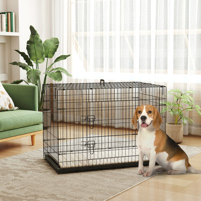PawHut Foldable Dog Crate with 2 Doors with Tray, Soft Cushion, for Extra and Large Dogs, 105 x 70 x 75, Black 