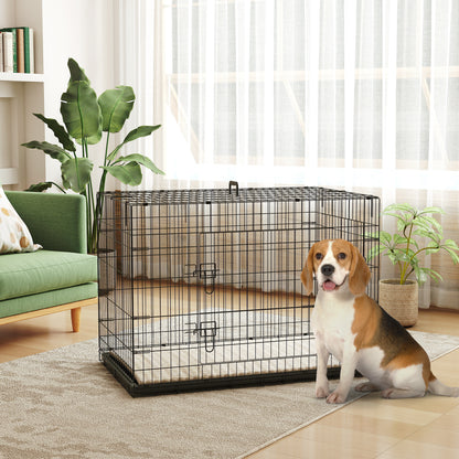 PawHut Foldable Dog Crate with 2 Doors with Tray, Soft Cushion, for Extra and Large Dogs, 105 x 70 x 75, Black 