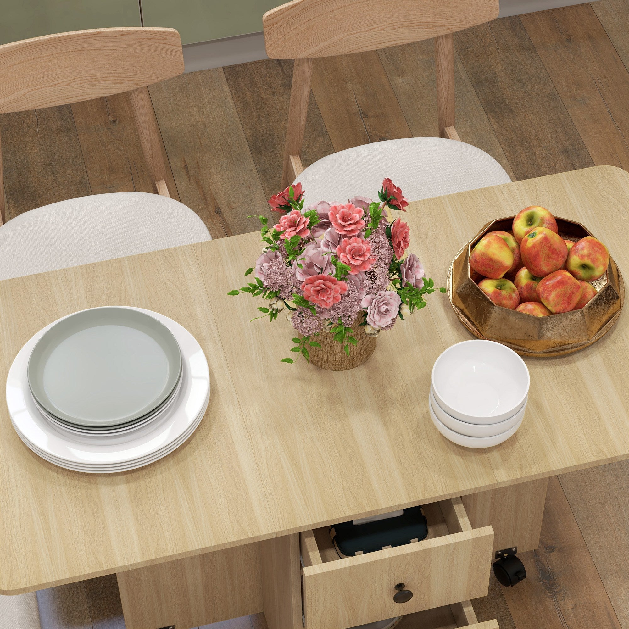HOMCOM Six-Person Drop Leaf Dining Table, with Storage - Wood-Effect 