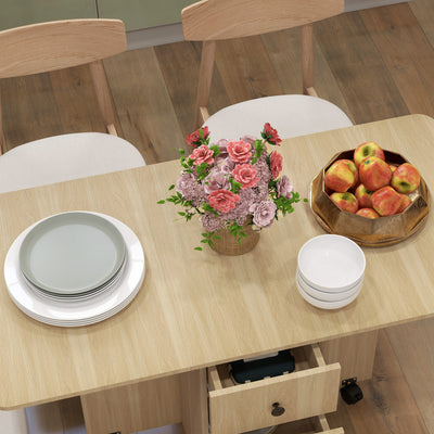 HOMCOM Six-Person Drop Leaf Dining Table, with Storage - Wood-Effect 