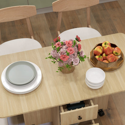 HOMCOM Six-Person Drop Leaf Dining Table, with Storage - Wood-Effect 