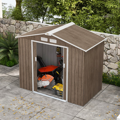 Outsunny 7 x 4ft Metal Garden Storage Shed with Vents, Floor Foundation Kit and Lockable Double Doors, Light Brown 
