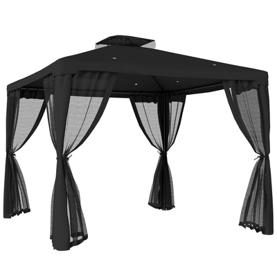 Outsunny 3 x 3 m Metal Gazebo, Garden Pavillion, Double Roof Outdoor Canopy Shelter with Mesh Sidewalls, Black 
