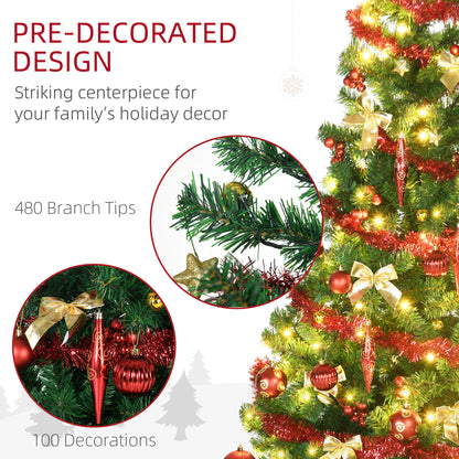HOMCOM 6' Artificial Prelit Christmas Trees Holiday D\'c3\'a9cor with Warm White LED Lights, Auto Open, Tinsel, Ball, Star