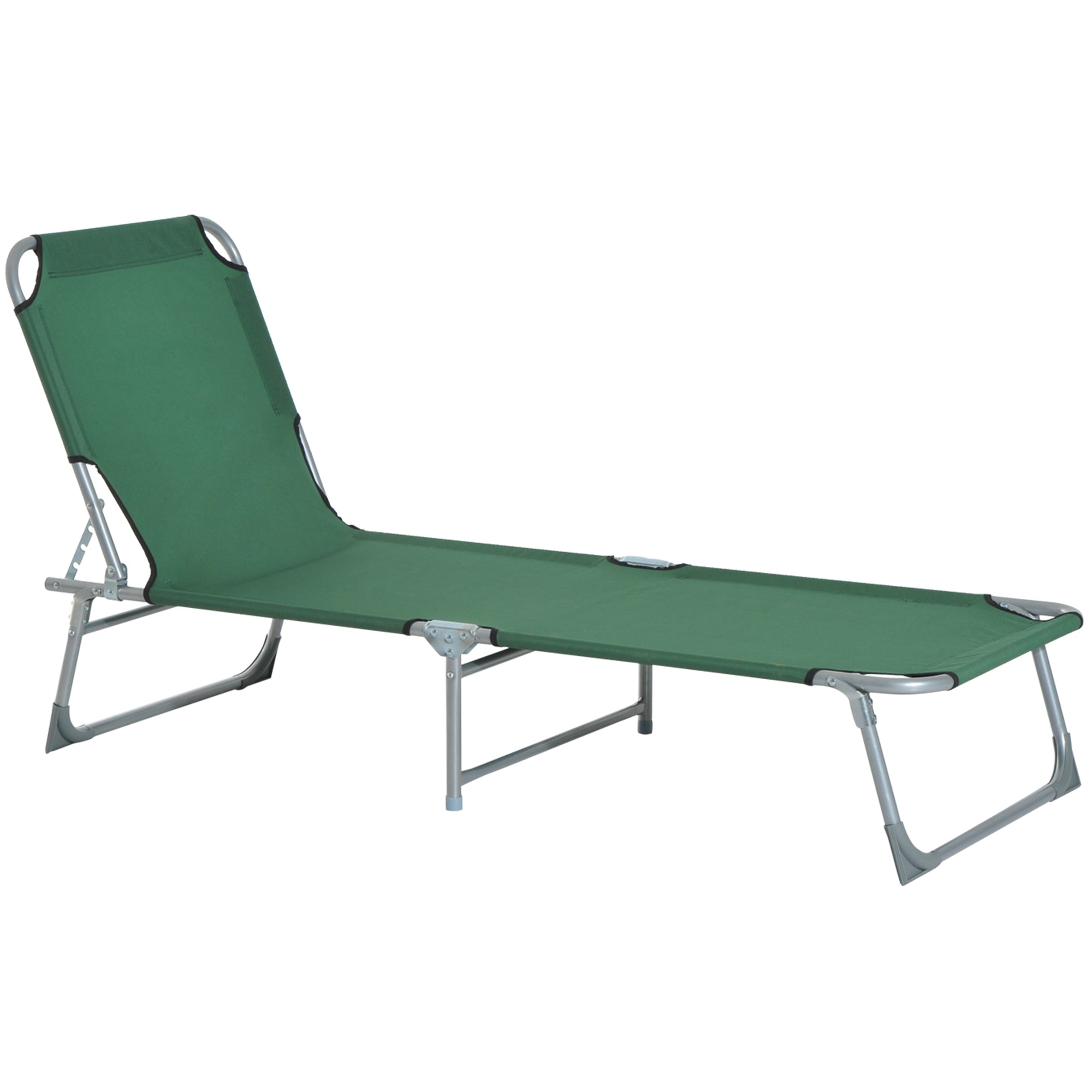 Outsunny Reclining Sun Lounger Chair Folding Camping Bed with 4-Position Adjustable Backrest, for Travel Indoor Outdoor Office Fishing, Green 