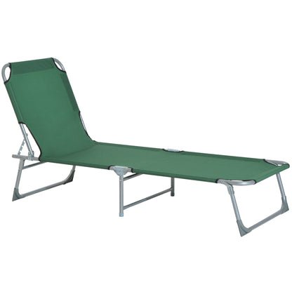 Outsunny Reclining Sun Lounger Chair Folding Camping Bed with 4-Position Adjustable Backrest, for Travel Indoor Outdoor Office Fishing, Green 