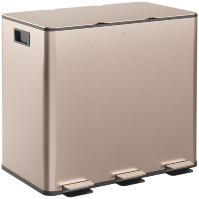 HOMCOM 45L Triple Compartment Stainless Steel Bin, with Deodoriser Holders - Gold Tone 