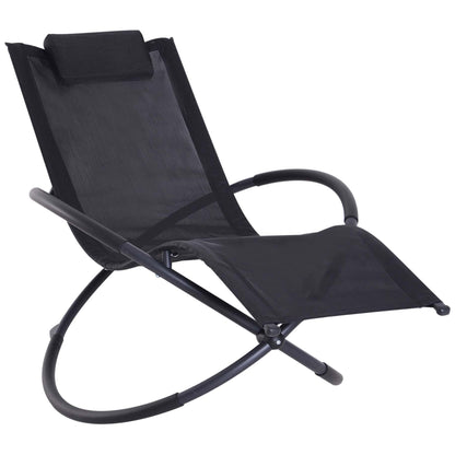 Outsunny Outdoor Orbital Lounger Zero Gravity Patio Chaise Foldable Rocking Chair w/ Pillow Black 