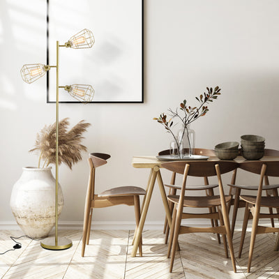 HOMCOM Retro Practical Tree Floor Lamp 3 Angle Adjustable Lampshade Steel Base for Living Room Bedroom Office Gold 165cm 