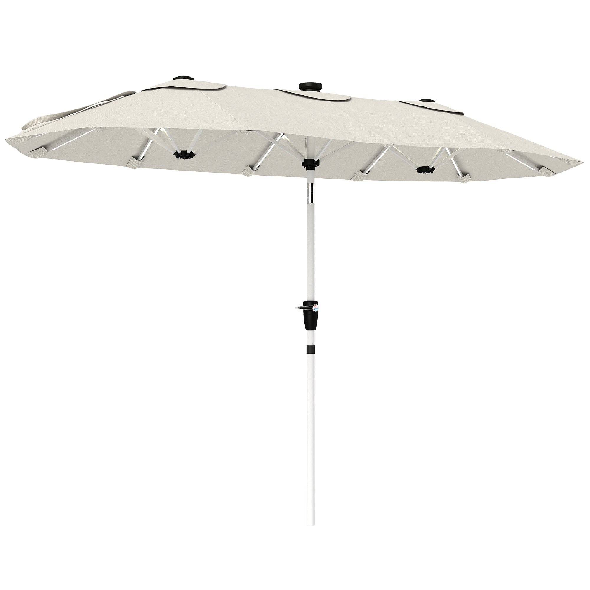 Outsunny 3 m Double-Sided Garden Parasol with LED Solar Lights, Outdoor Extra Large Sun Umbrella with Crank Handle, Cream White 