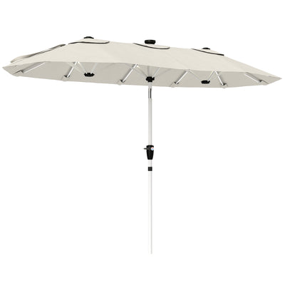 Outsunny 3 m Double-Sided Garden Parasol with LED Solar Lights, Outdoor Extra Large Sun Umbrella with Crank Handle, Cream White 