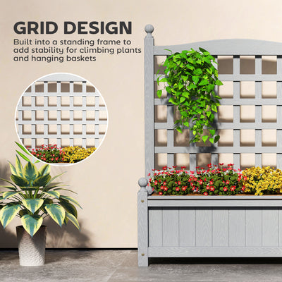 Outsunny Garden Planters with Trellis for Climbing Vines, Wood Raised Beds for Garden, Flower Pot, Indoor Outdoor, Grey 
