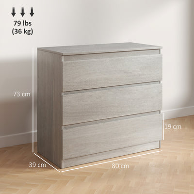 HOMCOM Chest of Three Drawers - Grey Wood Effect 