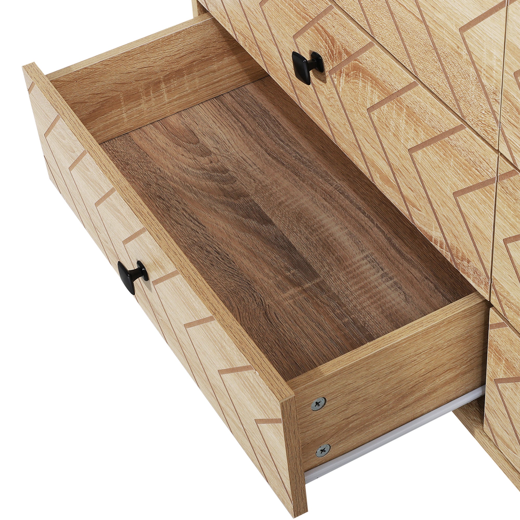 HOMCOM Bedroom Chest of Drawers, 6 Drawer Dresser, Sideboard Cabinet with Zigzag Design and Metal Base, Storage Drawer Unit, 120x71cm, Natural 