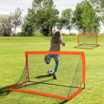 HOMCOM Set of 2 Football Goal Net 6 x 3 ft Foldable Outdoor Sport Training Teens Adults Football with Carrying Bag Orange 