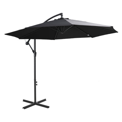 Outsunny 2.45m Overhanging Cantilever Parasol, with Cross Base - Black 