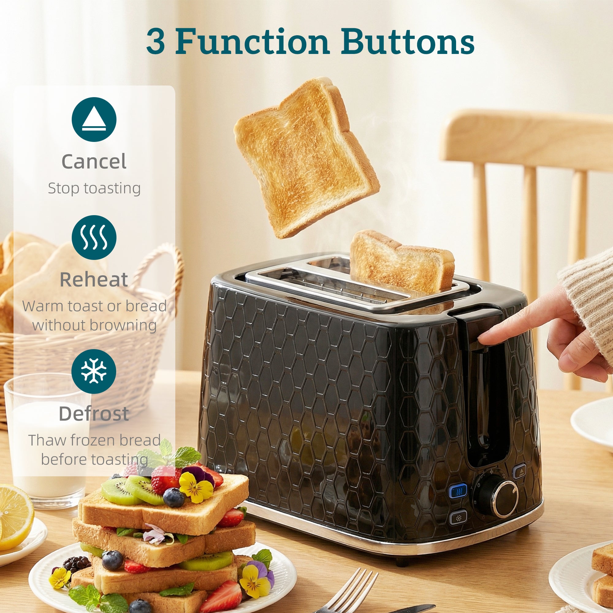 HOMCOM Kettle and Toaster Set, 1.7L 3000W Rapid Kettle with Limescale Filter, 2 Slice Toaster with 7 Browning Controls, Black 