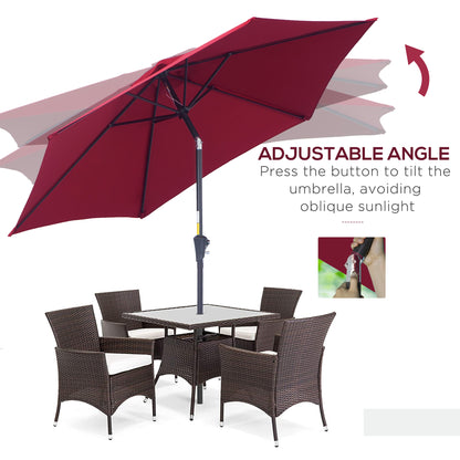 Outsunny 2.6M Garden Parasol Umbrella with Tilt and Crank, Outdoor Sun Parasol Sunshade Shelter with Aluminium Frame, Wine Red 