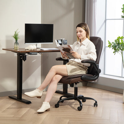 HOMCOM Faux Leather Office Chair. with Flip-Up Armrests - Brown 