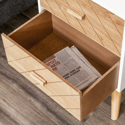 HOMCOM 2 Drawers Bedside Table with Pine Legs, Bedroom Wooden Storage Cabinet, Natural 
