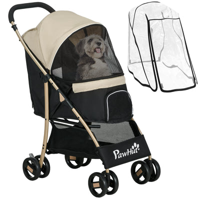 PawHut Pet Stroller for Small and Miniature Dogs, with Rain Cover - Khaki 