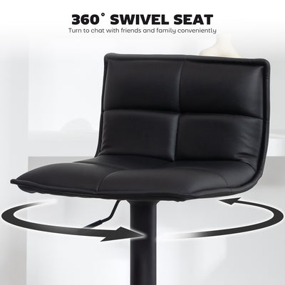 HOMCOM Set of Two Modern Faux Leather Bar Stools - Black 