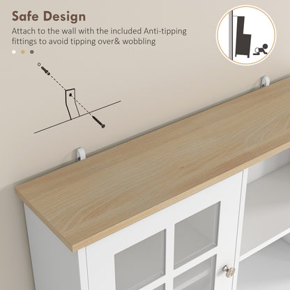 HOMCOM Freestanding Kitchen Cupboard, Storage Cabinet with Doors and Adjustable Shelves, Counter Top, Grid Glass Doors, 80L x 37W x 183H cm - White 