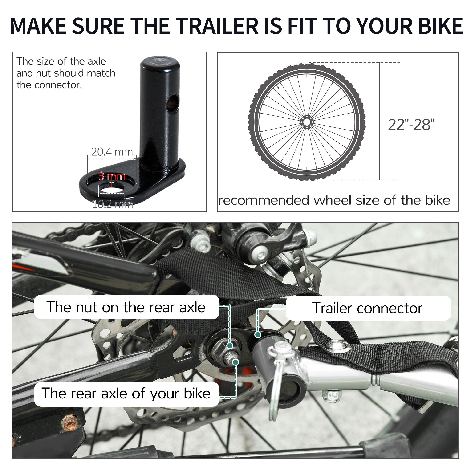 HOMCOM Bike Trailer Cargo in Steel Frame Extra Bicycle Storage Carrier with Removable Cover and Hitch (White and Black) 