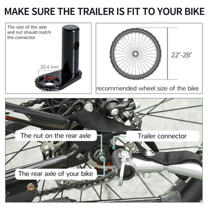 HOMCOM Bike Trailer Cargo in Steel Frame Extra Bicycle Storage Carrier with Removable Cover and Hitch (White and Black) 