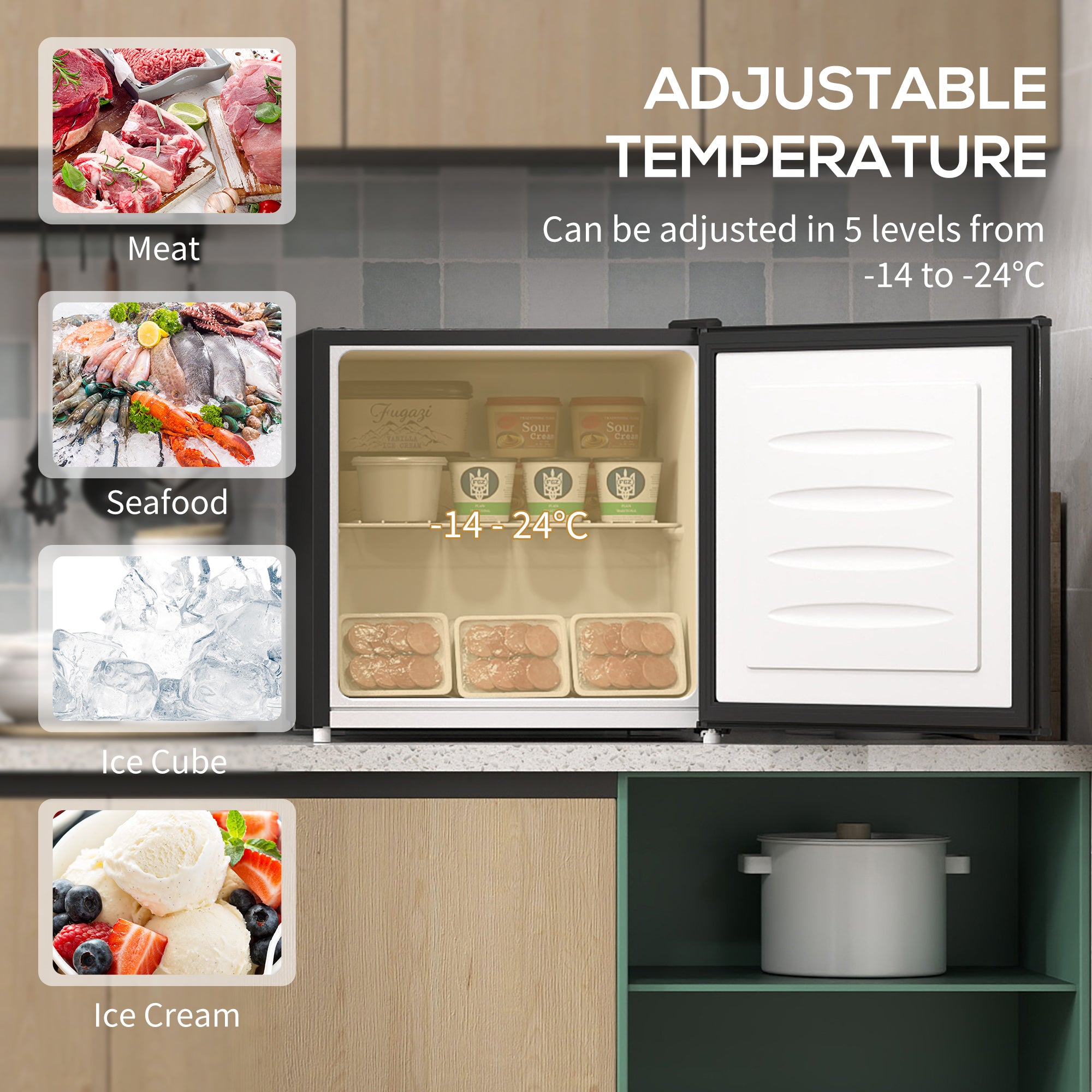 HOMCOM 35L Mini Freezer, -24℃ to -14℃ Temperature - Black
