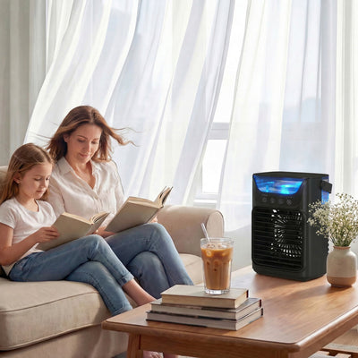 HOMCOM Air Cooler with Adjustable Head, Portable Air Conditioner with 3 Wind Speed, 2 Cool Mist, RGB Light, Black 