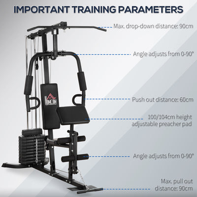 HOMCOM Multi-Exercise Gym Station, with 45kg Weight Stack, for Full Body Workout 