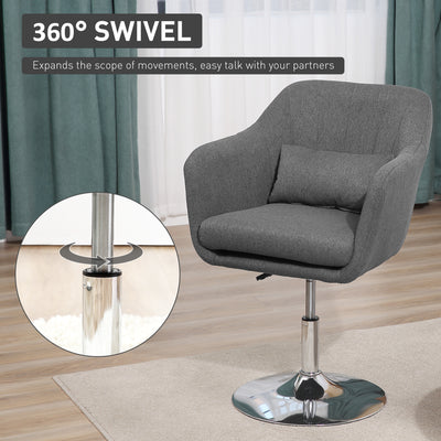 HOMCOM Swivel Linen Fabric Accent Chair for Living Room Contemporary Vanity Armchair with Adjustable Height Thick Cushion Lumbar Support Armrest for Bedroom Office Dark Grey 