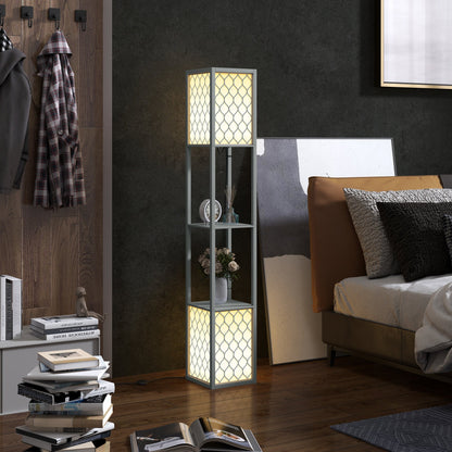 HOMCOM Floor Lamp with Shelves, Dual Light, Modern Tall Standing Lamps, with Pull Chain Switch (Bulb not Included), Light Grey 