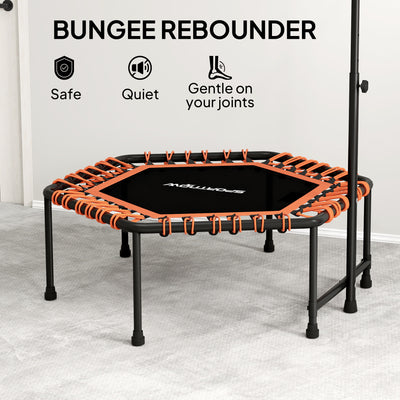 SPORTNOW 45" Rebounder Trampoline for Adults, Quiet Bungee Rebounder with LED Lights and Adjustable Handle, Orange 